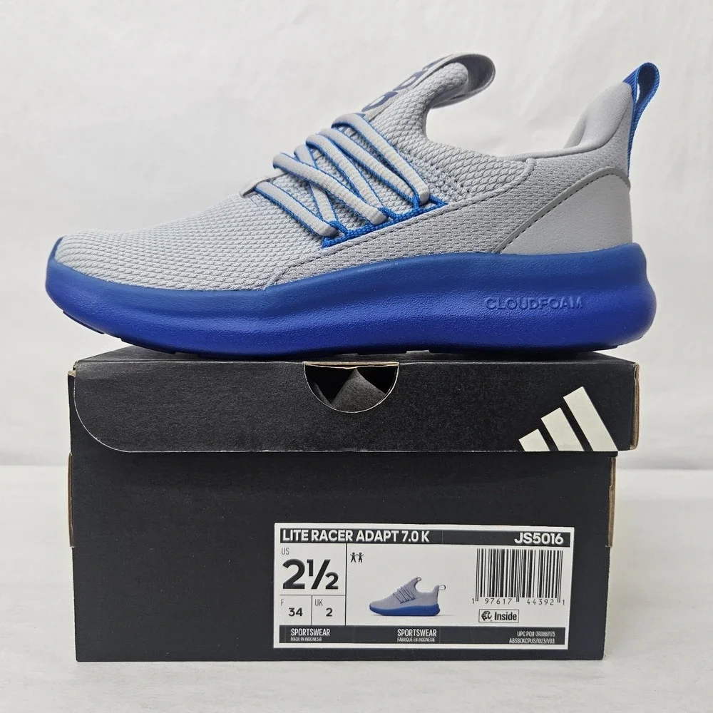 Adidas Lite Racer Adapt 7.0 K‎ Athletic Sneakers JS5016 Grey Blue Kids Size 2.5